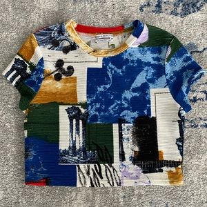 URBAN OUTFITTERS abstract art ribbed crop top SIZE S